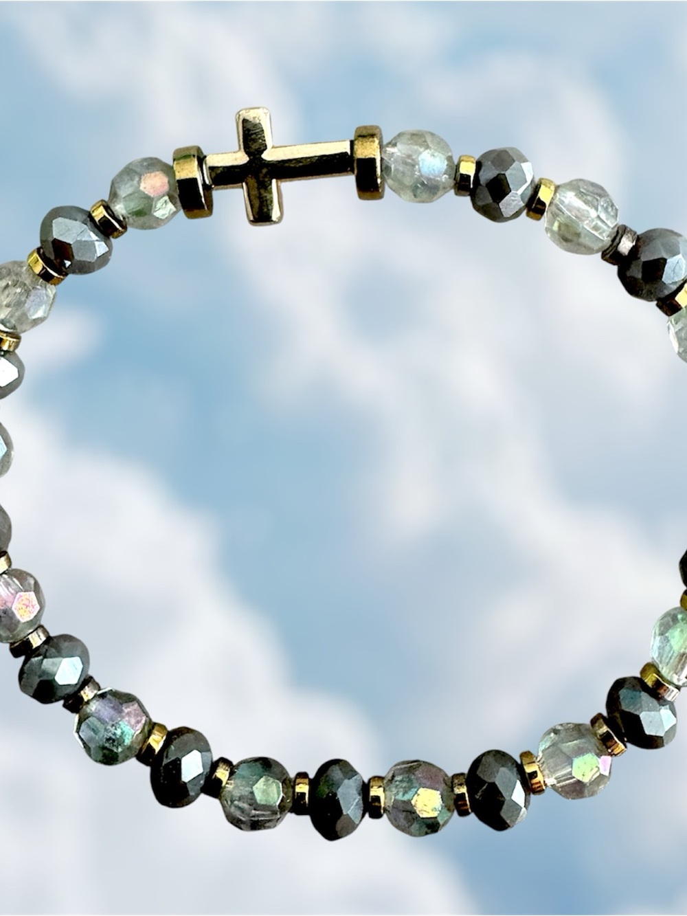 Gold Cross Hematite Bead Bracelet - Unisex Jewelry